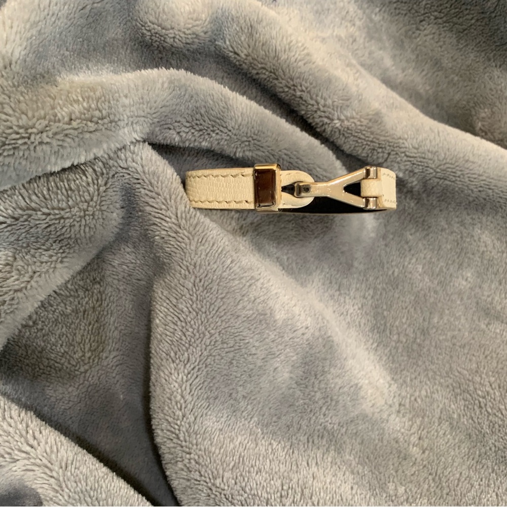 Yves Saint‎ Laurent YSL Ivory Leather Silver Y Hook Closure Wrap Bracelet
